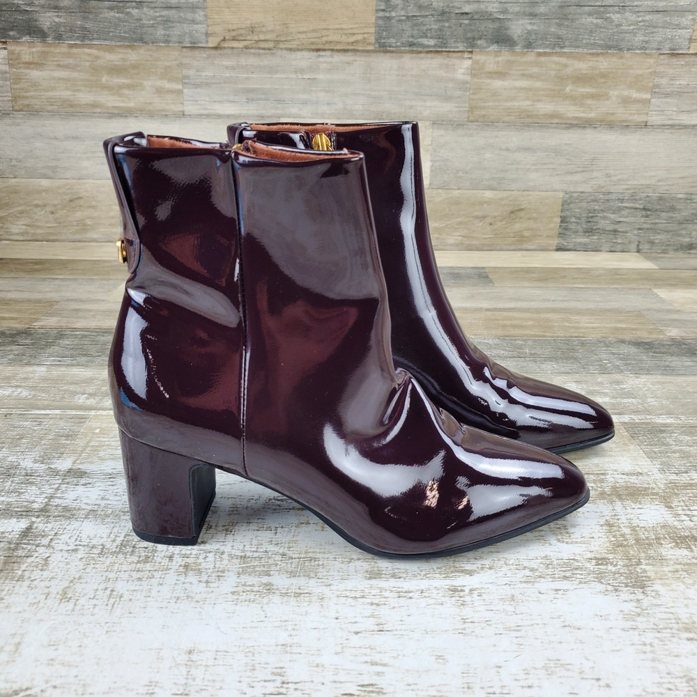 Aerosoles Madera Womens Bootie Sz 8 M Merlot Patent Leather Side Zip Boots
